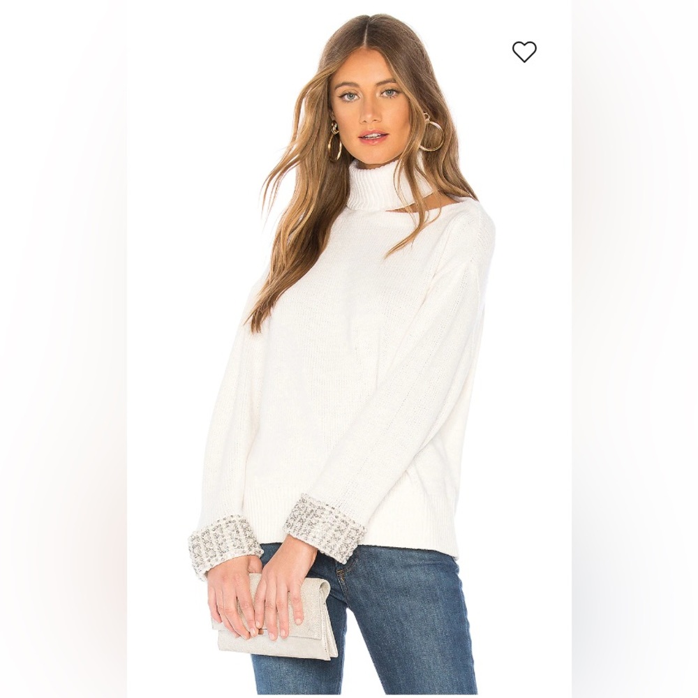 Alice + Olivia Gemini Shoulder-Cutout Turtleneck Pearl Sweater